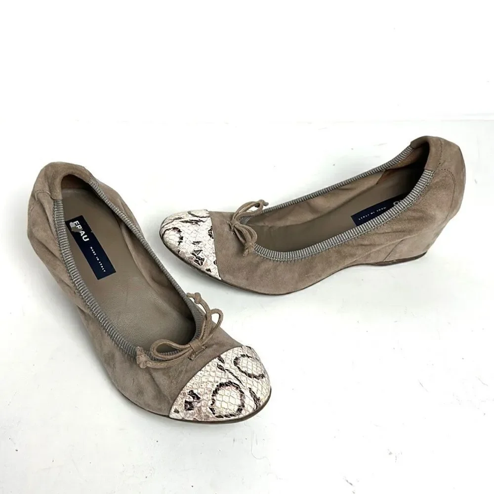FRAU Suede Leather Wedge Pump Taupe Python Snake Print Toe IT 40 US 8